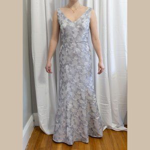 Floral Periwinkle/Gray Floor length Trumpet Gown